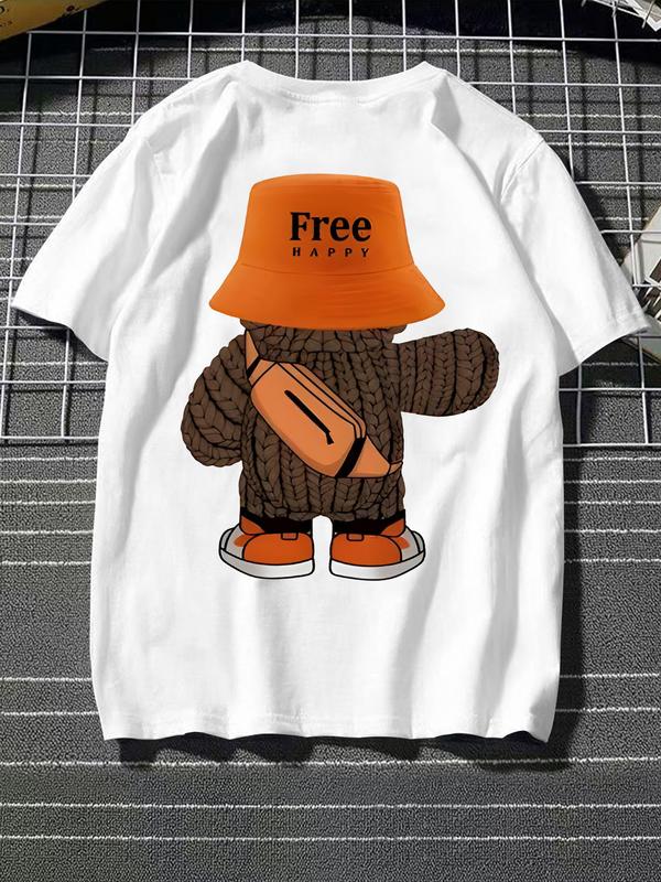 Men's Regular Fit Plain Round Neck Short Sleeve Graphic Tee, Casual Crew Neck T-shirt for Daily Wear, Men's Top for All Seasons, Tropical 1