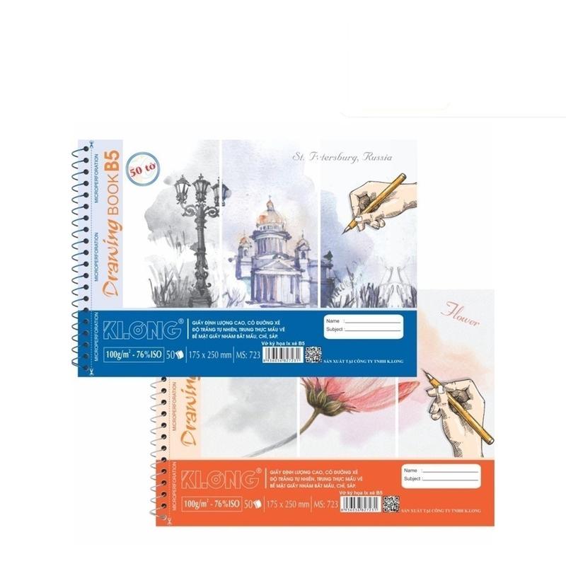  Vở vẽ lò xo xé Sổ KLONG ký họa thuận tiện B5 50 tờ KLong-MS723  Nhiều màu  