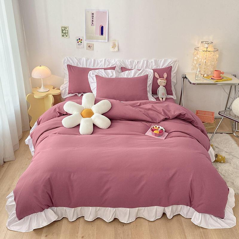 Product Introduction of Ins Princess Wind Fairy Girl Heart Solid Color Cream Matte Bed Three or Four Piece Set Internet Red Lotus Leaf Lace Korean Edition 28