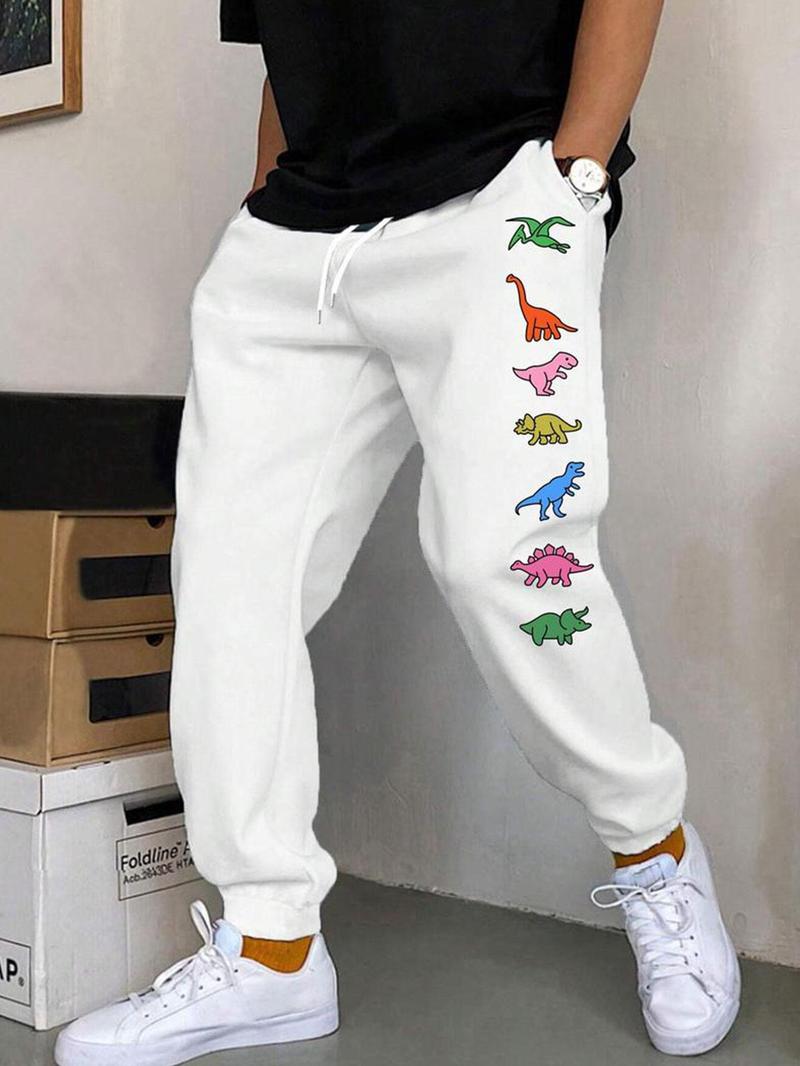 Product Introduction of Men's Regular Fit Dinosaur Print Drawstring Waist Sweatpants, Casual Comfy Pants for Fall & Winter, Men's Trousers for Daily Wear 7