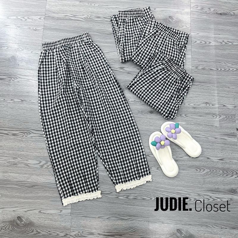 Quần Bom Kẻ Caro Gấu Ren,Quần Baggy Fom Lửng Chất Thô Mềm JUDIE.Closet