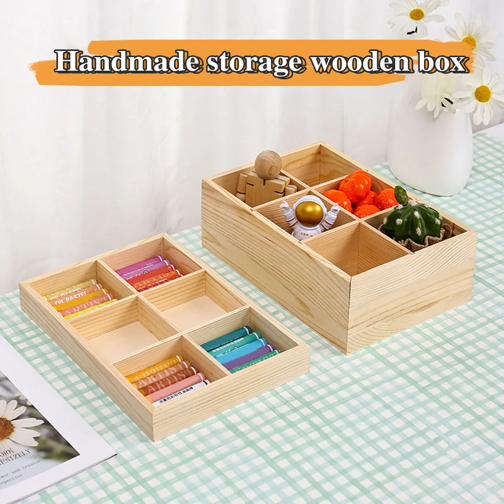 Gliyunan Paint Brush Storage Case Smooth Edge Burr Free Large Capacity Multiple Compartments Rectangular Wooden Storage Box