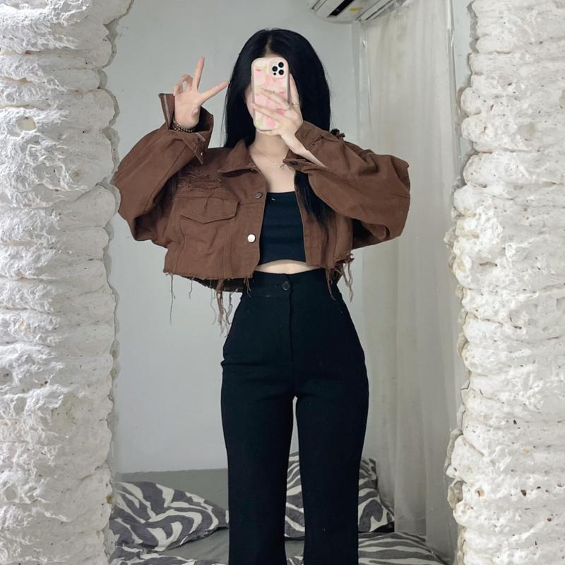 Khoác jean nữ croptop , áo khoác jean nữ tay phồng , áo khoác nữ chất jean dạng lửng PLA135