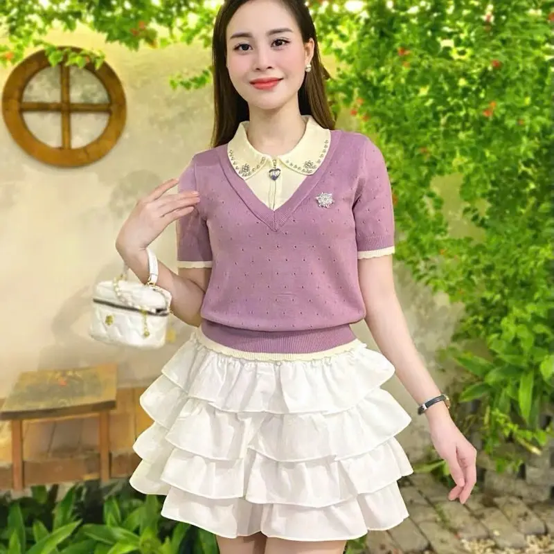 Áo len mongtori cổ kẻ khoá tim gồm 6 màu,phom vừa Top Nữ 6