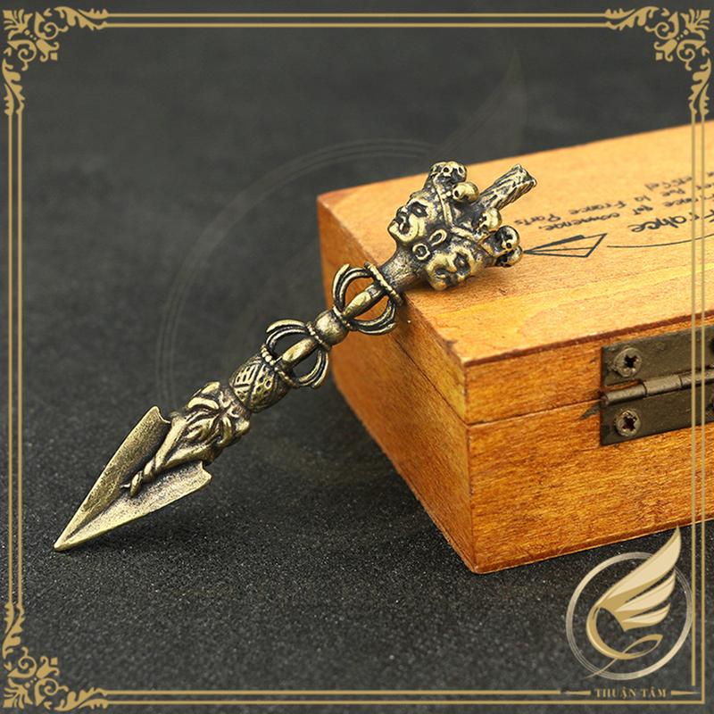 Pháp Khí Phật Giáo Mật Tông Cầm Tay, Decor Mini Chày Kim Cang Tây Tạng Vajra 3 Đầu Đồng Thau - Đồ Đồng Thuận Tâm