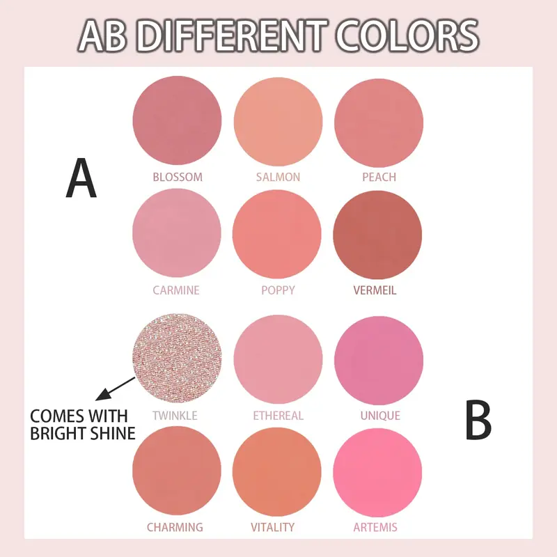 6 Colors Natural Blusher Palette, Long Lasting Shimmering Blush Palette, Cheeks Contour Blush Pressed Powder, Natural Look Blush for Daily Makeup 7