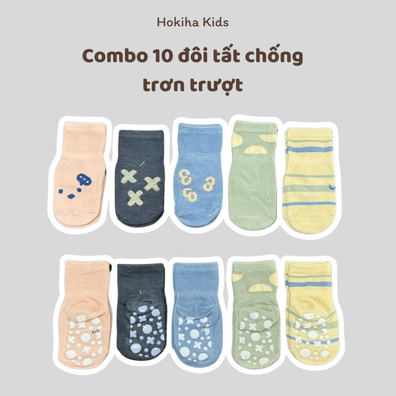    Hokiha Kids   TE707 -Combo 10 đôi tất dày dặn chống trơn trượt cho bé trai bé gái đáng yêu size 0-3 tuổi 