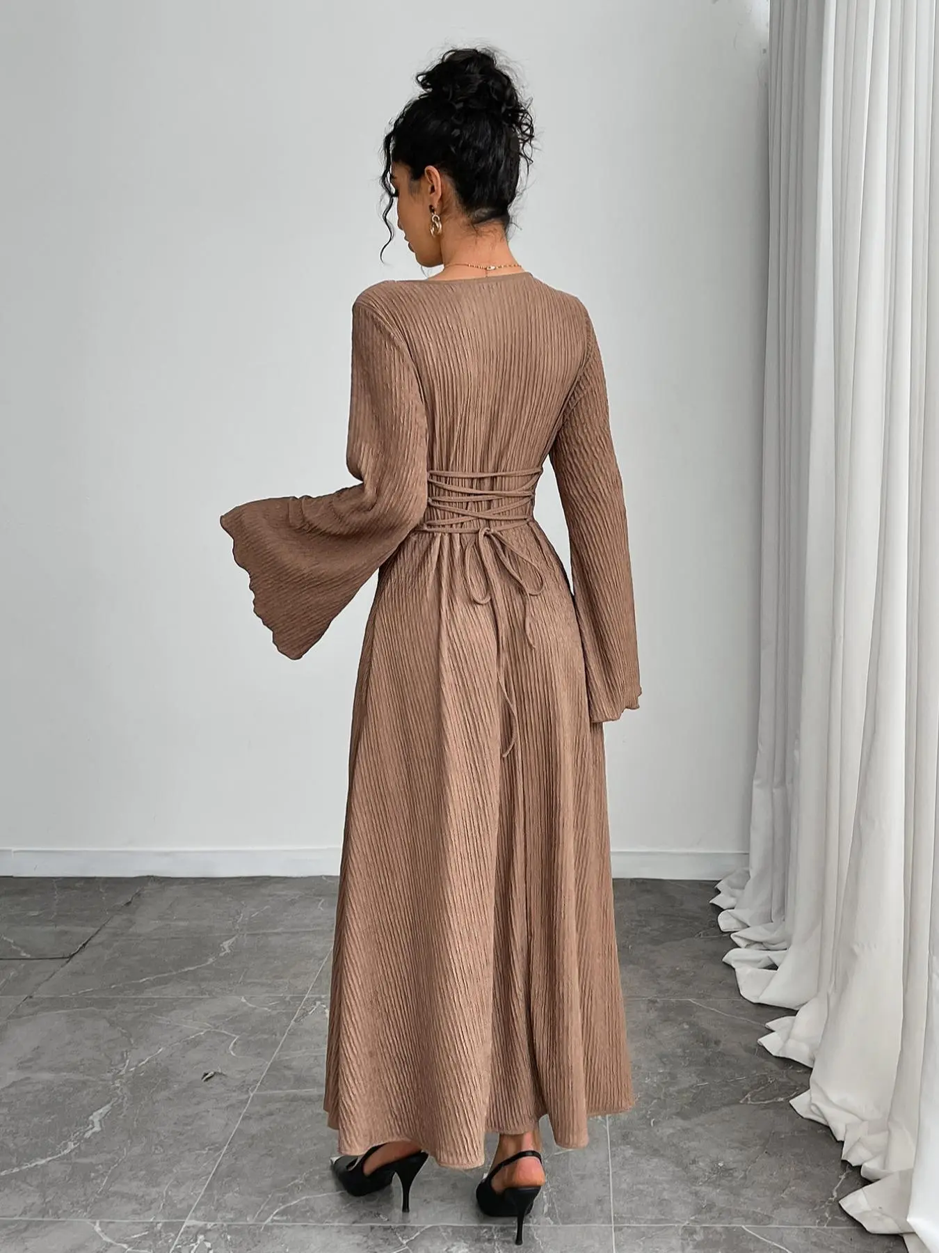 Women's Solid Color Long Sleeve Dress, Elegant Fashion Casual  A Line Dress for Daily Outdoor Wear, Women Dress for All Seasons