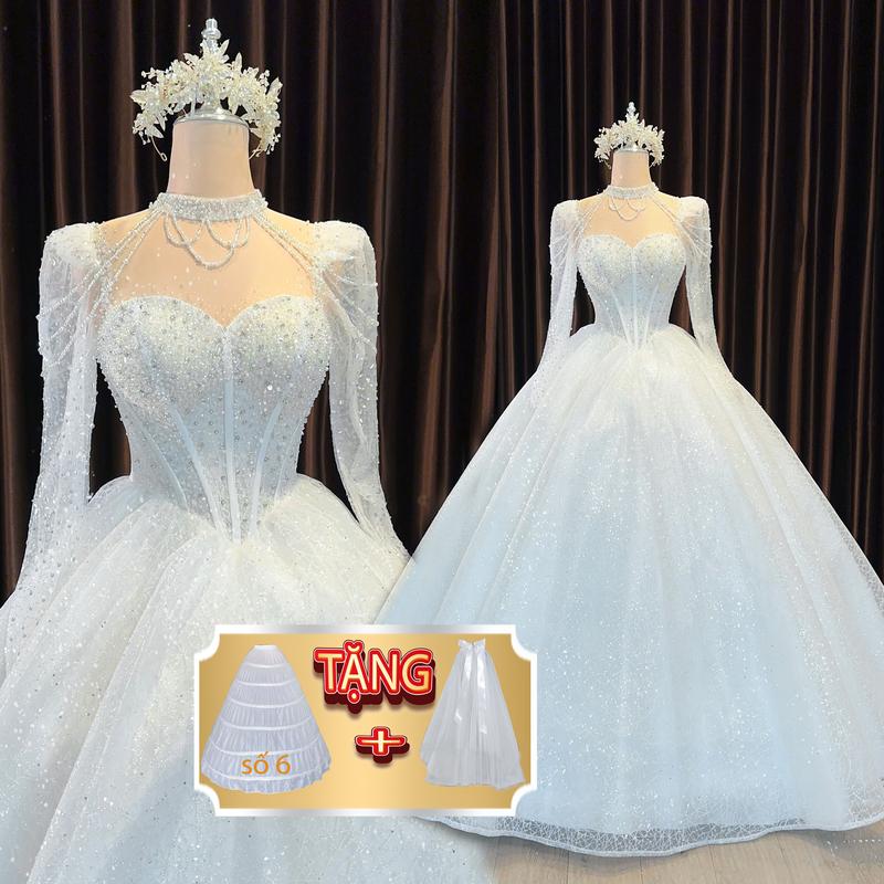 [Tặng tùng + voan] áo cưới Trắng cô dâu đẹp, kín đáo dây phale đi kèm dòng váy nhẹ nhàng cho cô dâu mặc làm lễ và đi bàn, from eo nhọn đơn giản mẫu 222  Váy Cưới Nữ Dress Kim Tuyến