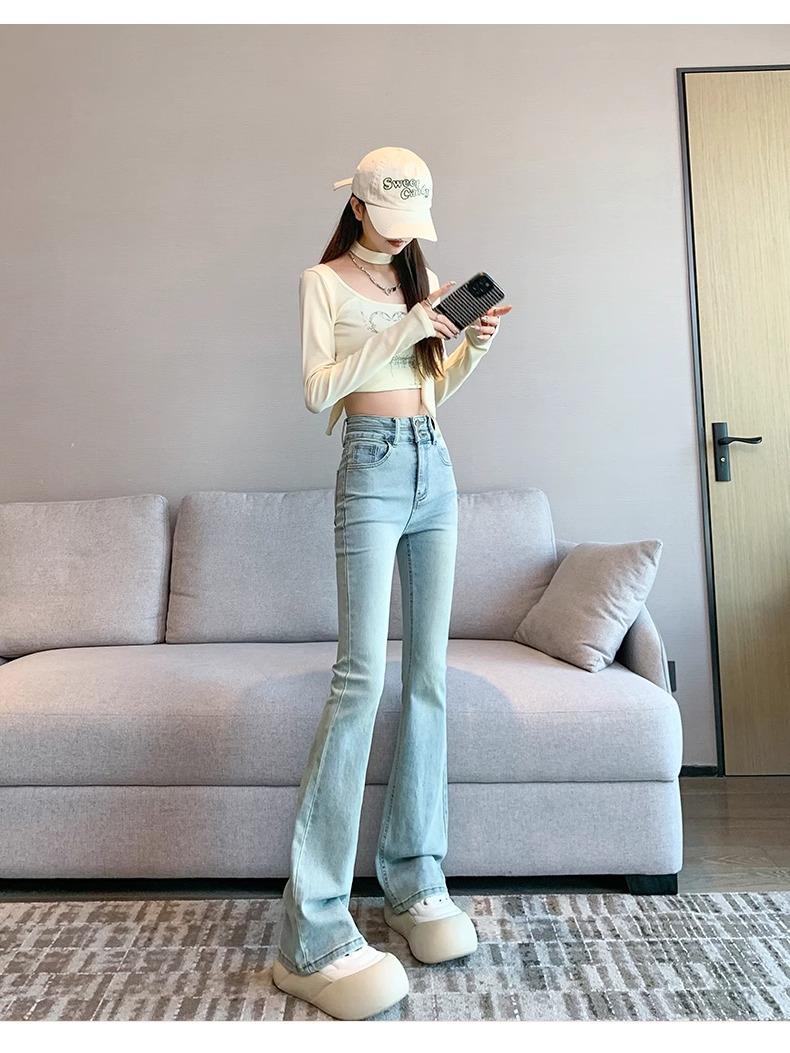 Product Introduction of Light-Colored Stretch Skinny Jeans for Women 2025 Spring Trend Niche New Style Small High Waist Slim Bell-Bottom Pants 12