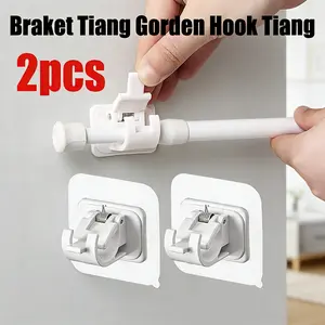 2Pcs Braket Tiang Gorden Tempel Kolong Dapur Adhesive Serbaguna Tanpa Bor