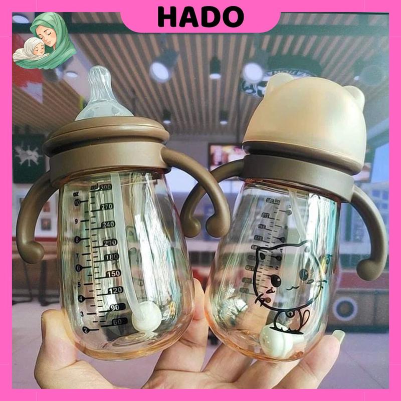 HADO Bình Sữa Cổ Rộng Hình Mèo Kitty Cho Bé Nhựa PPSU Chống Sặc An Toàn Kèm Tay Cầm Tiện Lợi Dung Tích 240ml - 300ml HaDo Baby Store In Hình Mèo Kitty Van Chống Sặc Chất Liệu An Toàn