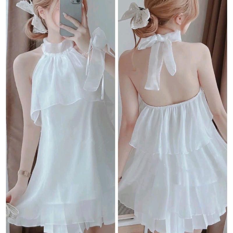 1Q280 Sét áo baby doll cổ yếm kèm váy xếp ly form ngắn (eo 60-74cm) set babydoll