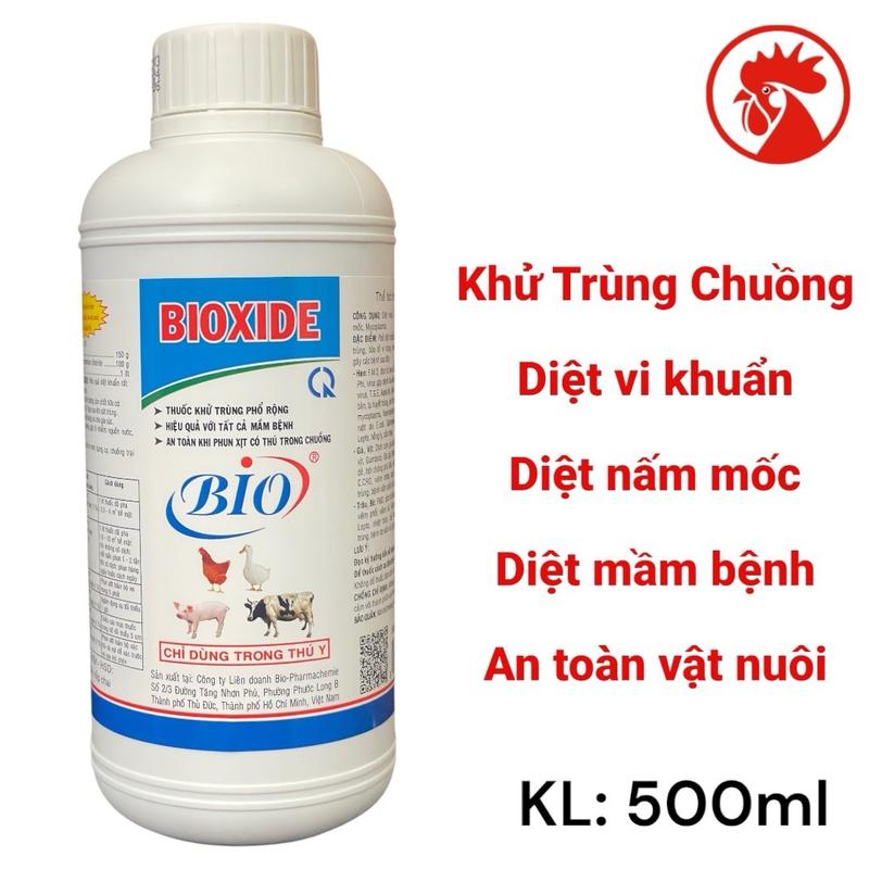 Bioxide 500ml sát trùng khử trùng chuồng trại phổ rộng, an toàn vật nuôi trên gia súc, gia cầm, gà, vịt, heo