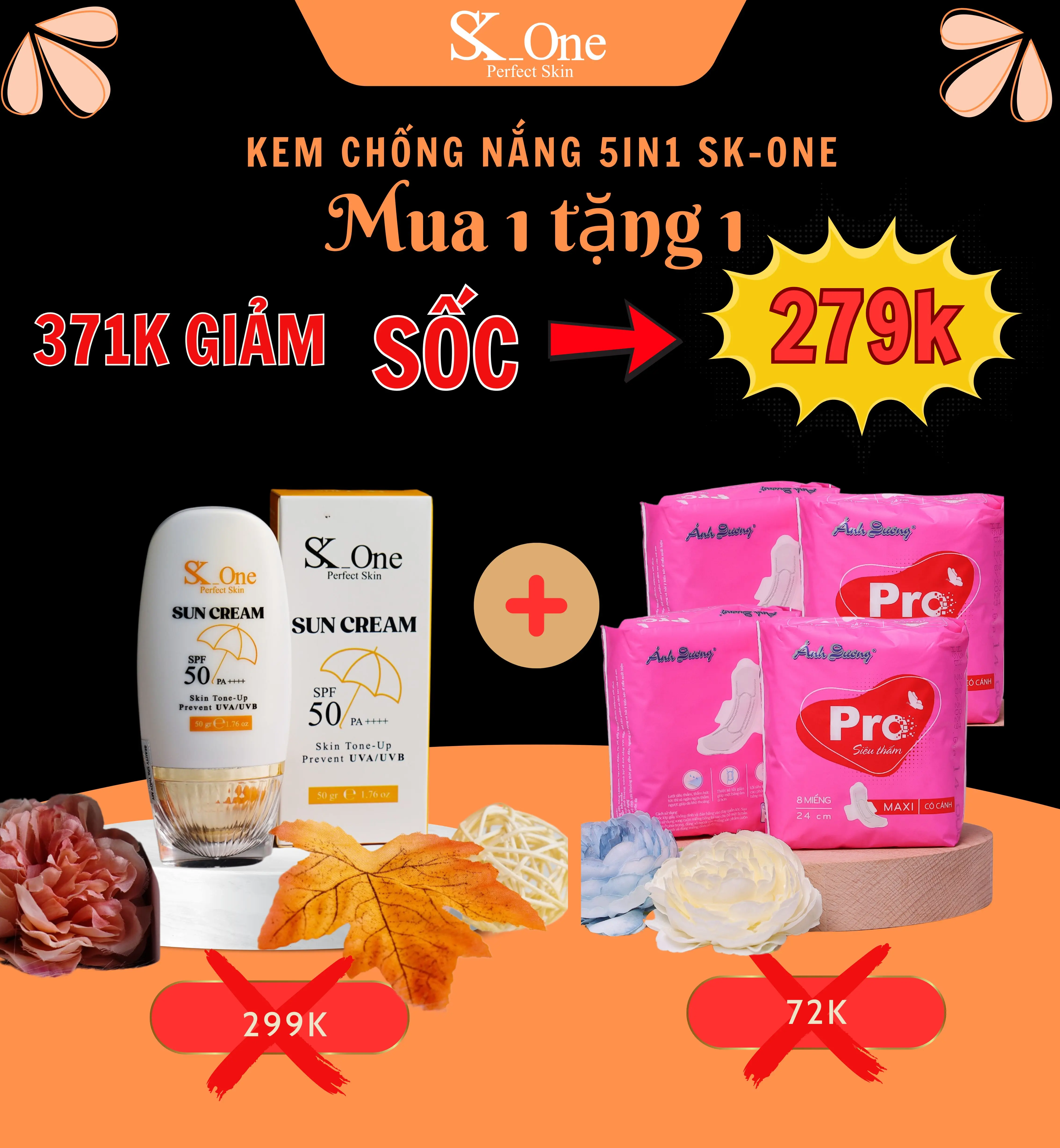 Kem chống nắng Makeup SK-ONE + tặng 4 bịch BVS siu thấm Ánh Dương Pro