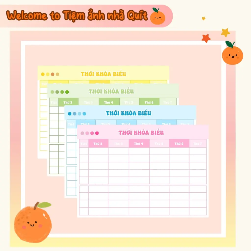 SET 4 THỜI KHÓA BIỂU Basic Màu Pastel A5 (Có thể dùng Sticker Môn học dán lên) giá rẻ tiện lợi cho học sinh