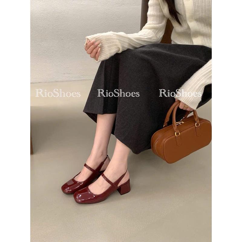 giày búp bê MAry Jane da bóng cao cấp quai hậu dây chun co dãn,gót vuông 5cm chắc chắn dễ đi,giày rioshoes,cao gót 5p Nữ Jean 7