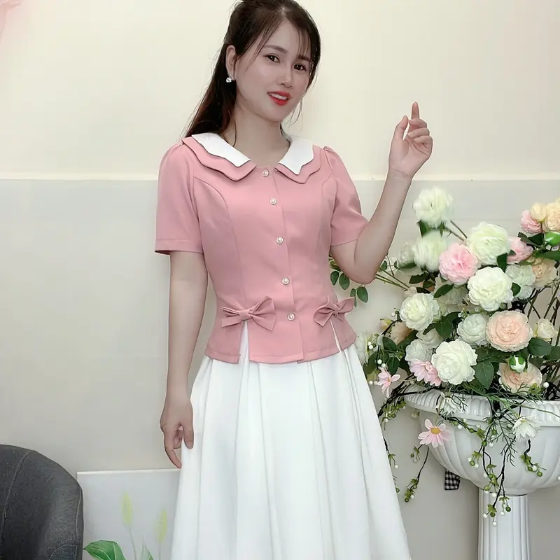 PLUM1 - Áo kiểu đẹp màu đỏ from dáng tiểu thư - 5