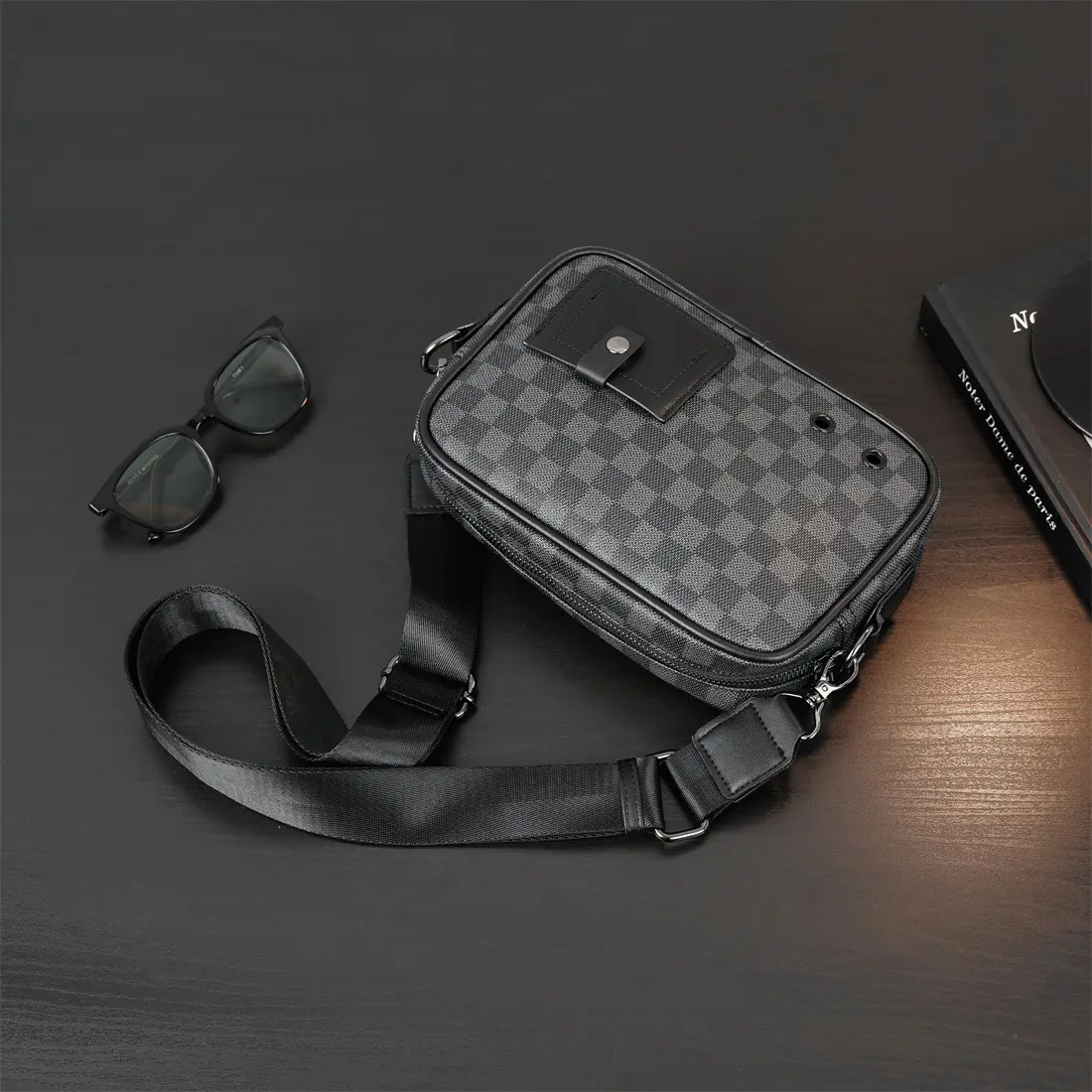 Túi Đeo Chéo Nam Phối Kẻ, Da PU Cao Cấp 68005 Bag Đeo Vai