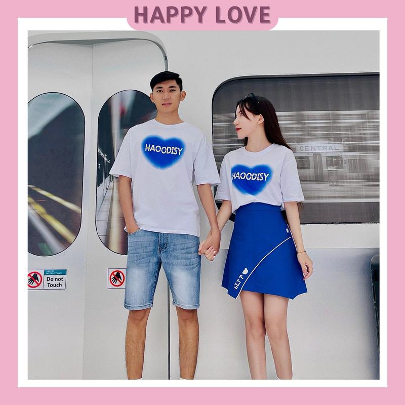 Áo Cặp Đôi Nam Nữ Couple Unisex Form Rộng Hình Trái Tim In Chữ Chất Liệu Cotton Quảng Châu Cao Cấp HAPPYLOVE H005 0