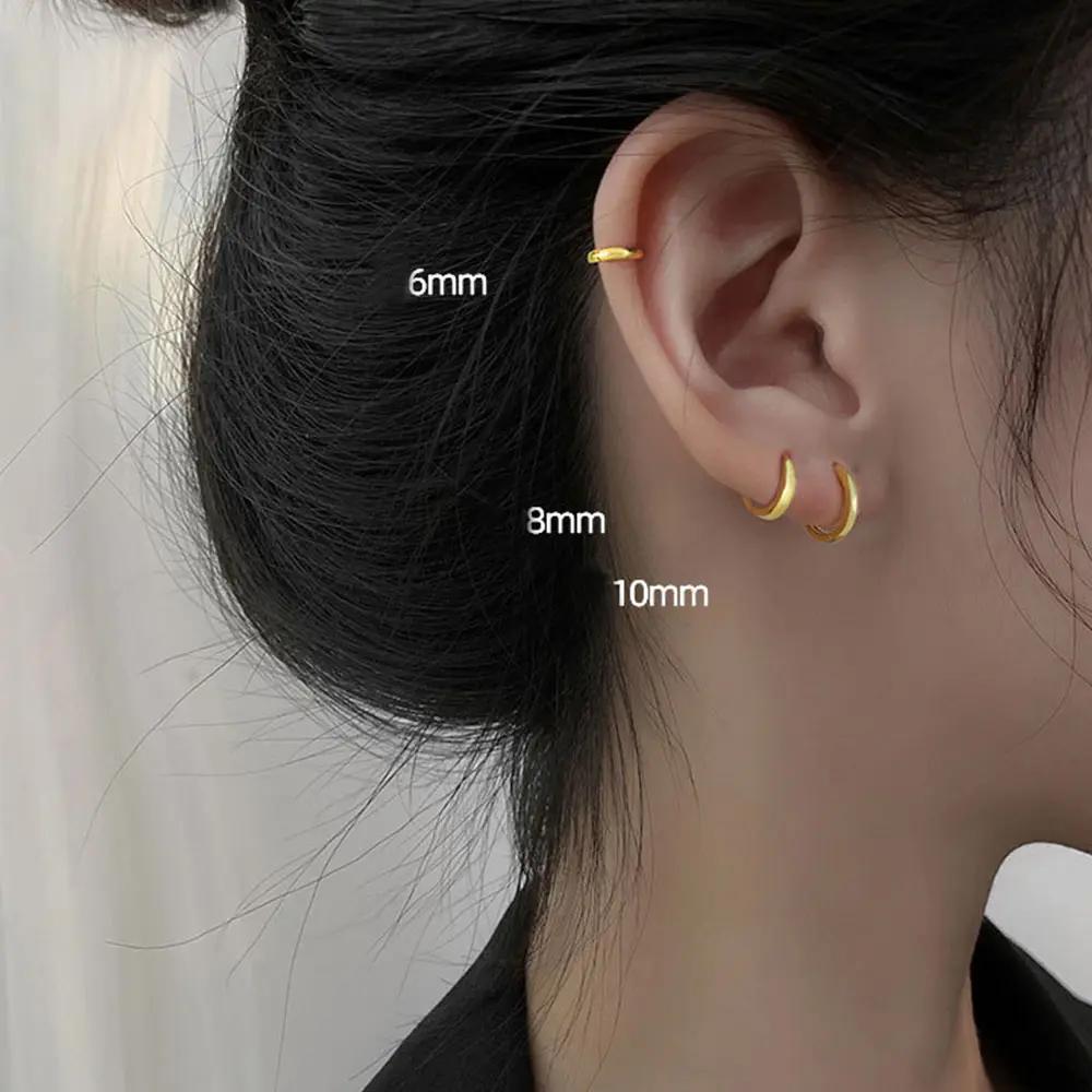 Accessories Gifts Women Huggie Simple 6mm/8mm/10mm/12mm Ear Buckle Round Earring Hoop Earrings Minimalist