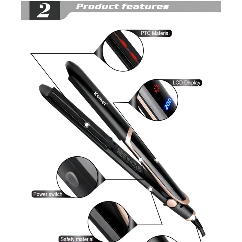 Catok Rambut 2in1 Infrared KM-2219 Lurus dan Curly black catokan straightener 1
