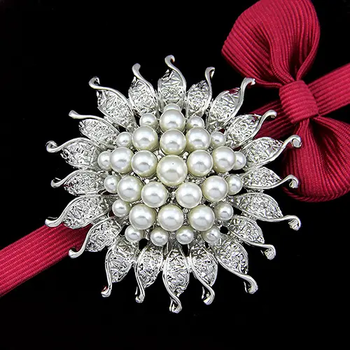 Nemoutube-2024 Faux Pearl Flower Brooch Collar Pin Rhinestone Crystal Bridal Jewelry Present