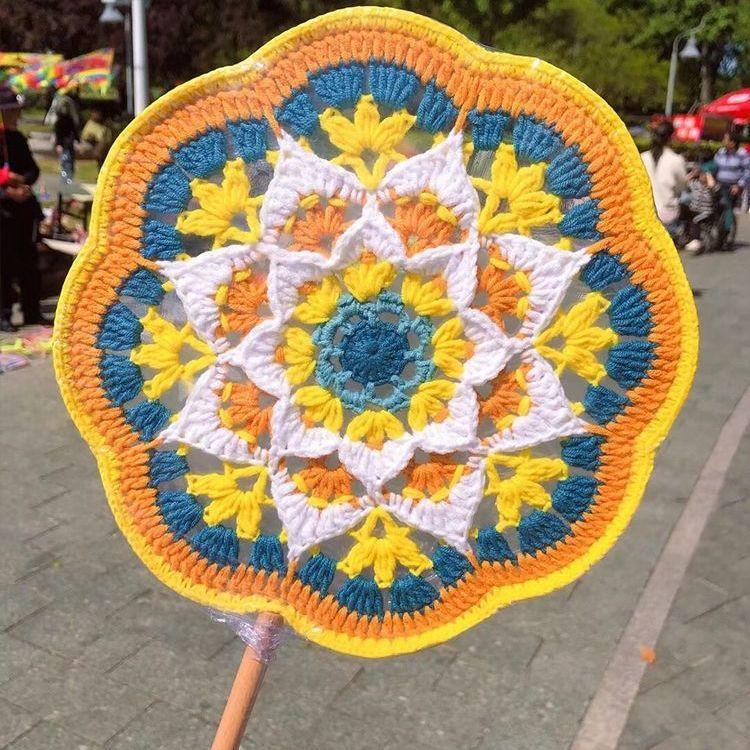 Product Introduction of Boredom Relief Yarn Handmade Weaving Dunhuang Color Scheme Ancient Style Round Fan Crochet Chinese Fan DIY Materials Handmade Gift 10