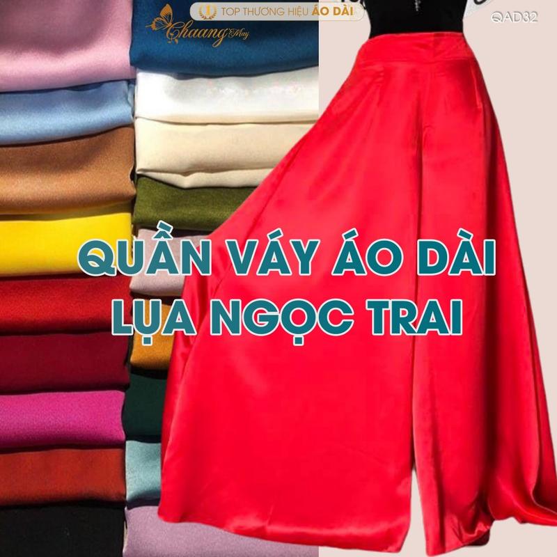  Quần giả chân váy đầm nữ mặc áo dài cách tân truyền thống may sẵn lụa Ngọc trai kiểu 2 ống xéo loe xòe rộng đẹp QAD32 