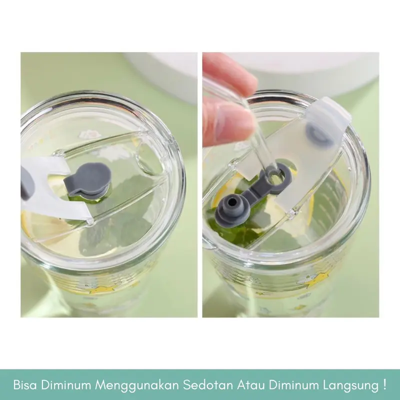 Tumbler Gelas Kaca Botol Minum Aesthetic Mug Kopi Cup Glass Dengan Case dan Sedotan 3