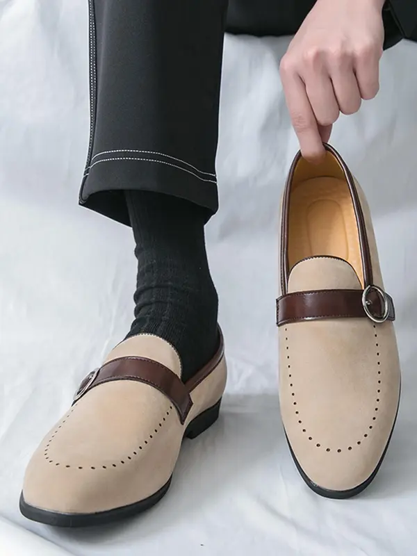 Men's Fashionable Patchwork Design Slip on Dress Shoes, Casual Comfortable Loafers for Daily Wear, Business Style Shoes for Men, Boy 2