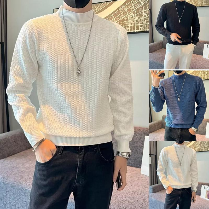 Áo len nam cao cổ 3p dệt dợi mì tôm cá tính áo len nam dài tay cổ tròn phong cách trẻ trung