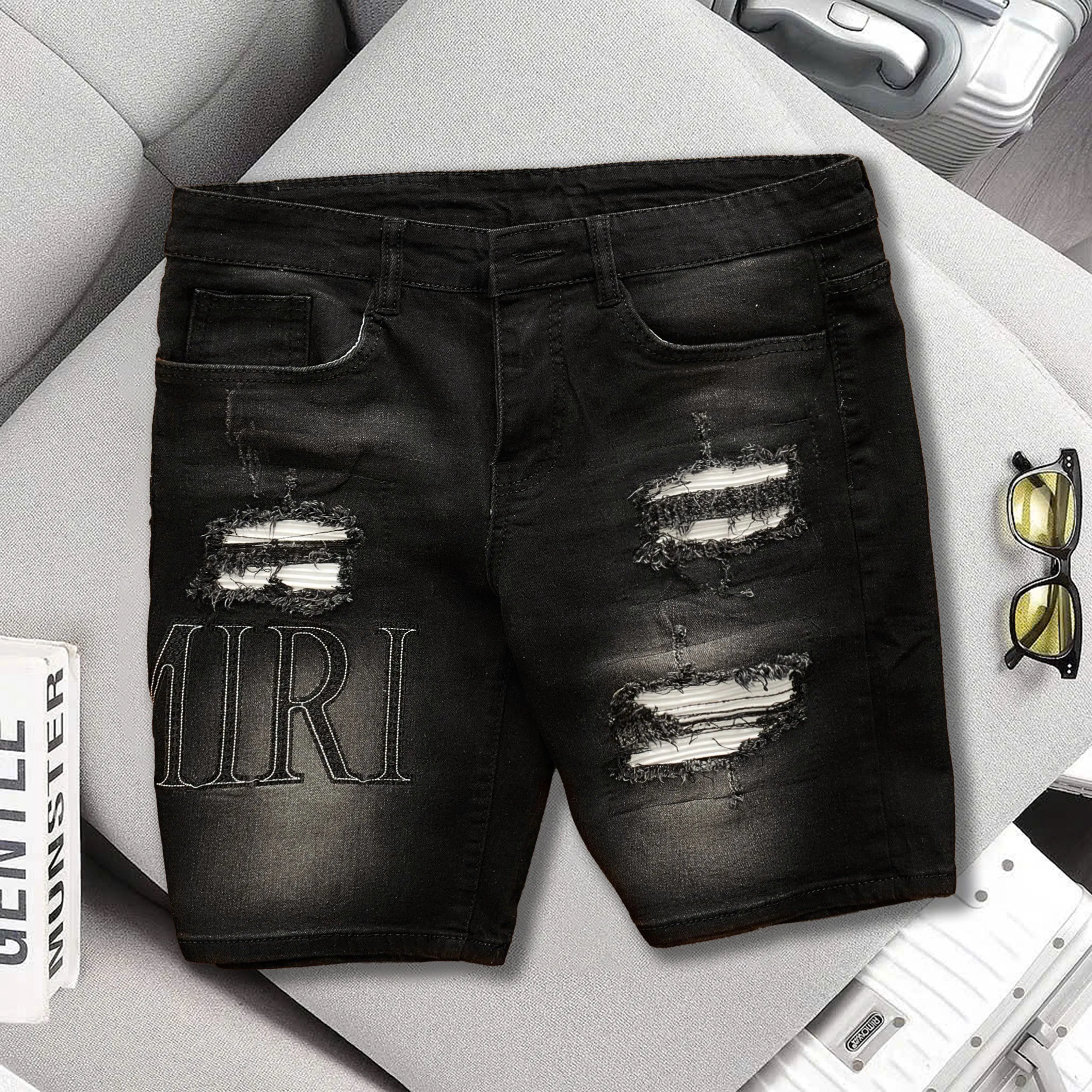QUẦN SHORT JEAN NAM MÀU ĐEN THÊU AMIRI, RÁCH GỐI , PHONG CÁCH TRẺ TRUNG , BOY PHỐ MÃ QJS11  Menswear Pants Có Túi