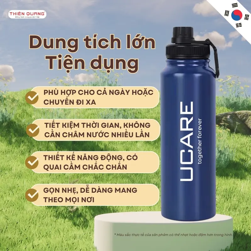 Bình giữ nhiệt Ucare 800ml , bình nước giữ nhiệt nóng lạnh đến 6 tiếng, có nắp vặn và quai cầm tiện lợi, Inox cao cấp an toàn không rỉ, tặng kèm quà hấp dẫn 4