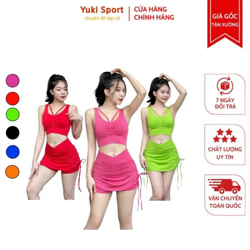 Bộ đồ tập thể thao quần váy rút dây tập aerobic đi biển MH - 6 màu sắc khác nhau
