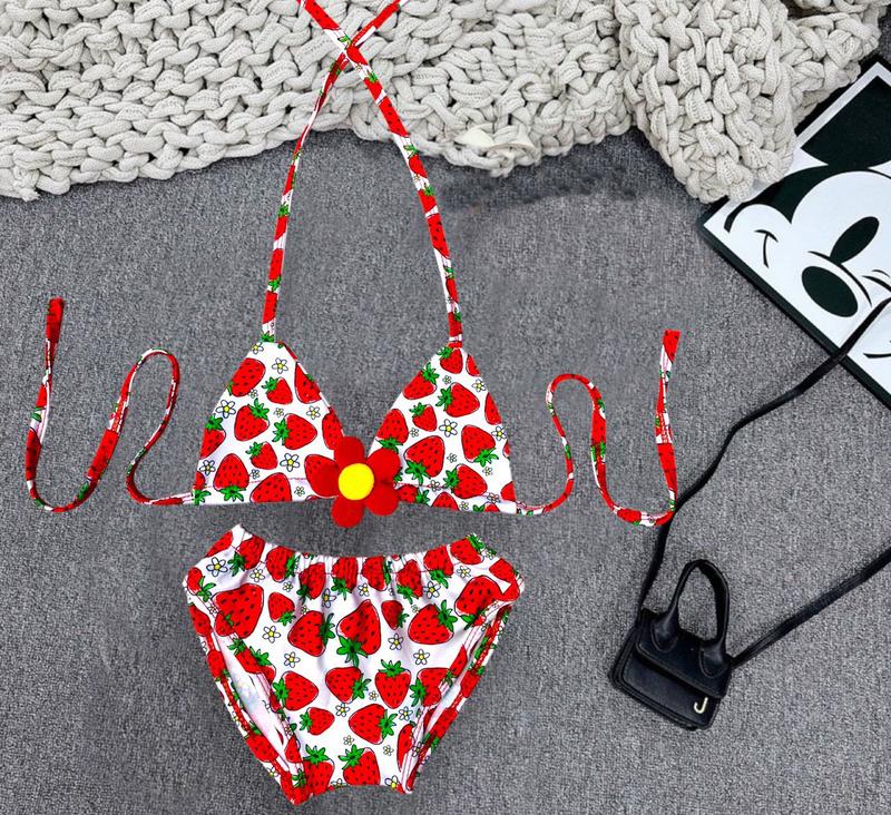 Product Introduction of (S182) Sét bikini hoạ tiết dâu tây đỏ+dứa vàng dễ thương cho bé gái 5-18kg 11