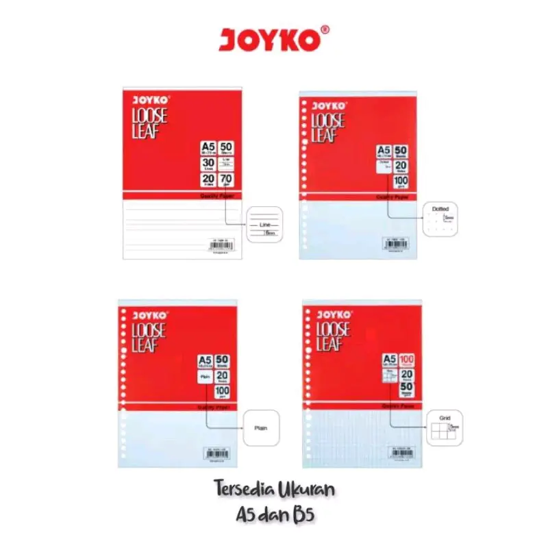 LOOSE LEAF A5 JOYKO ISI 100 LEMBAR ( GARIS, KOTAK, TITIK, POLOS ) | ISI KERTAS BINDER A5 JOYKO