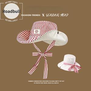 ROADBULL夏のアウトドア旅行するするに最适な,両面で使えるストライプ柄の女性用フィッシャーマンハット.大きいきいきなつばとバタフライび払ういきで,折りりりたたみたぶん,ひどいひどい日焼けけけ防止の日よけ帽子.