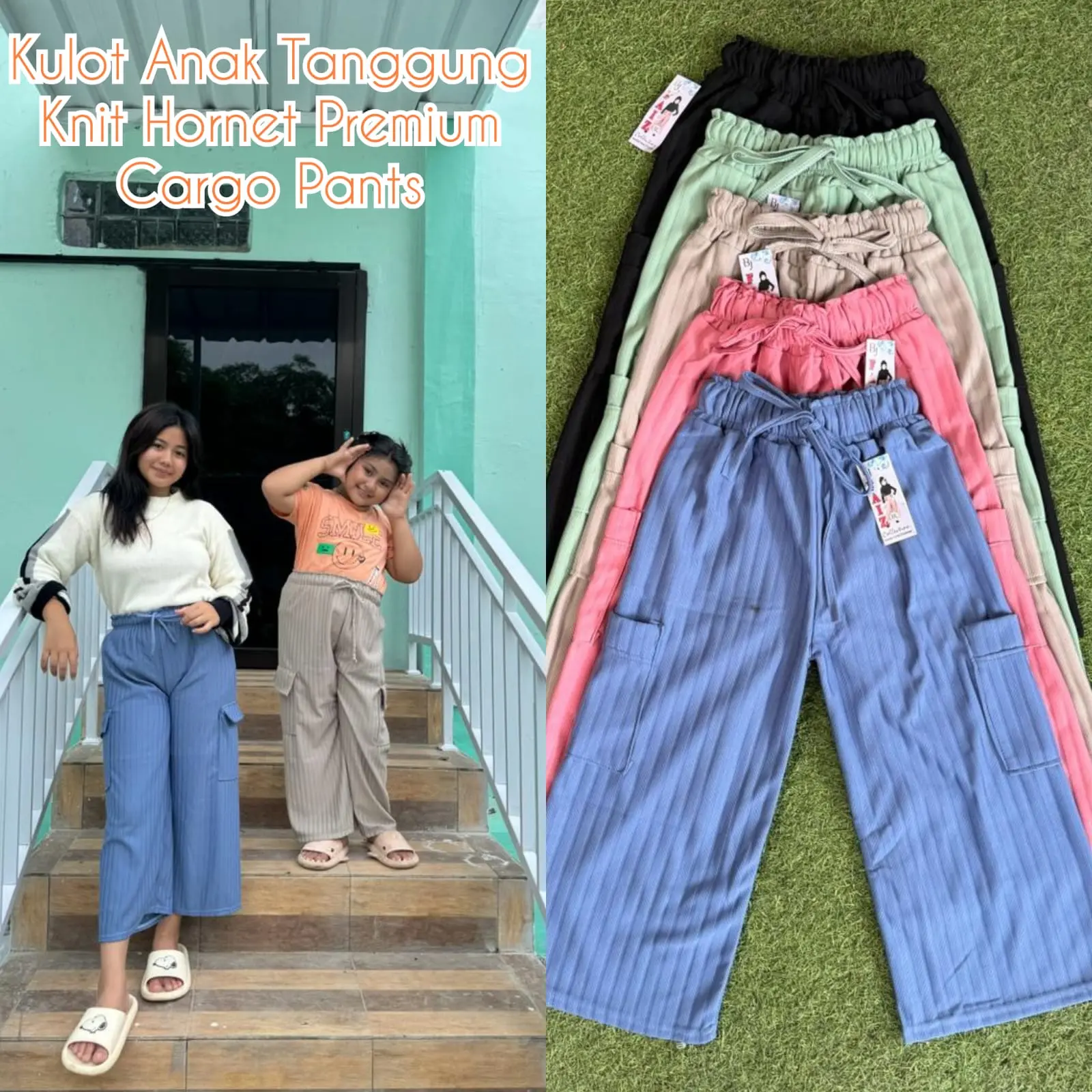Kulot Knit Cargo Anak Tanggung Celana Kulot Cargo Anak Perempuan