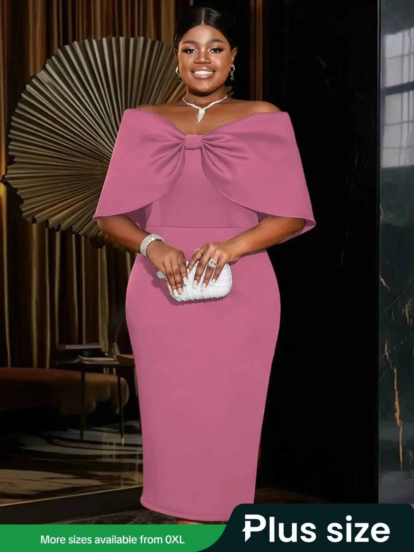 【Plus Size】 Ruched Off The Shoulder Split Hem Evening Dress, Elegant Zipper Back Dress for Party & Banquet, Women's Clothes for All Seasons, Womenswear