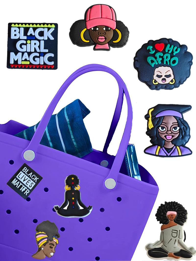 Product Introduction of Random Style Black Series Bag Accessories, Cute Bag Charm for Beach Bag, Fashionable Bag Decoration for Women & Girls, Beach Bag Accessories 6