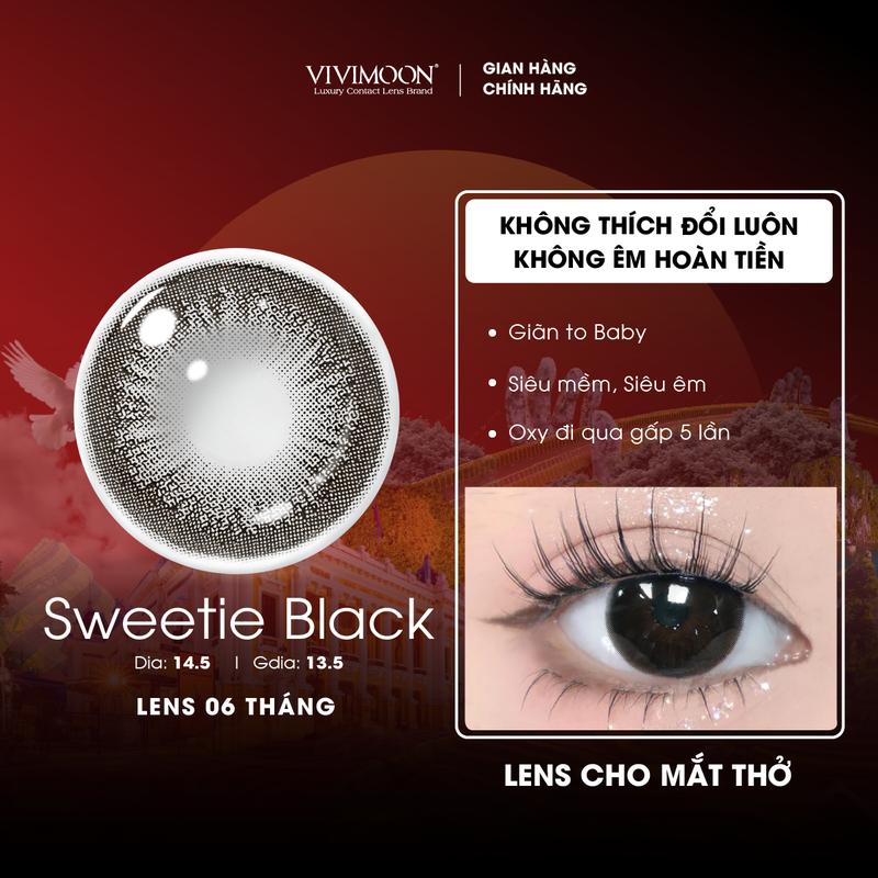 [ NEW COLLECTION 14.5 ]Kính áp tròng VIVIMOON EYECONIC lens cận cho mắt thở màu đen baby Sweetie Black, giãn tròng to 14.5mm, lens 06 tháng ( Giá 1 đôi)
