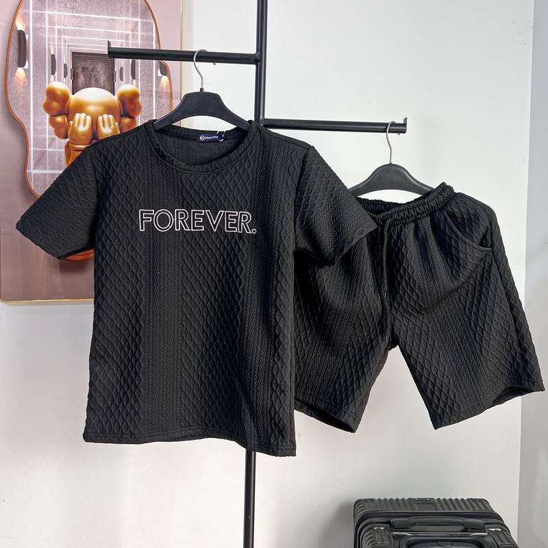 Set đồ bộ nam cộc tay FOREVER chất liệu xốp nổi by Ken - K15 K16 Menswear Áo Polo Quần Ngắn Tay Có Cổ Tay Ngắn set nam