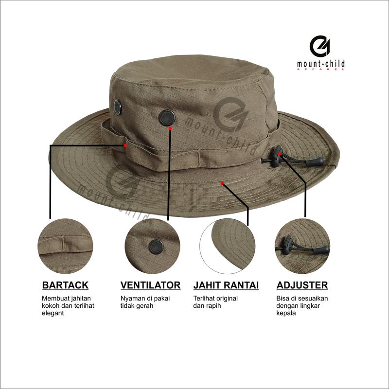 Topi Rimba Mancing Original Mounchild Apparel Logo Nganclom Kode 0012 Unisex Pria Wanita Outdoor Abu Abu 2