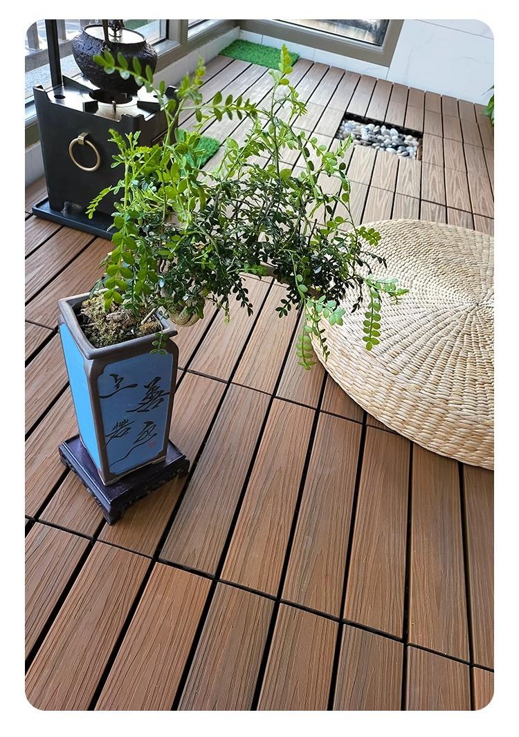 Product Introduction of Straight stripes - Outdoor Patio Tiles 11-Packs, Wood Plastic Floor for Garden & Balcony. Anti-Corrosion & Waterproof. Thickened Splicing Floor 2