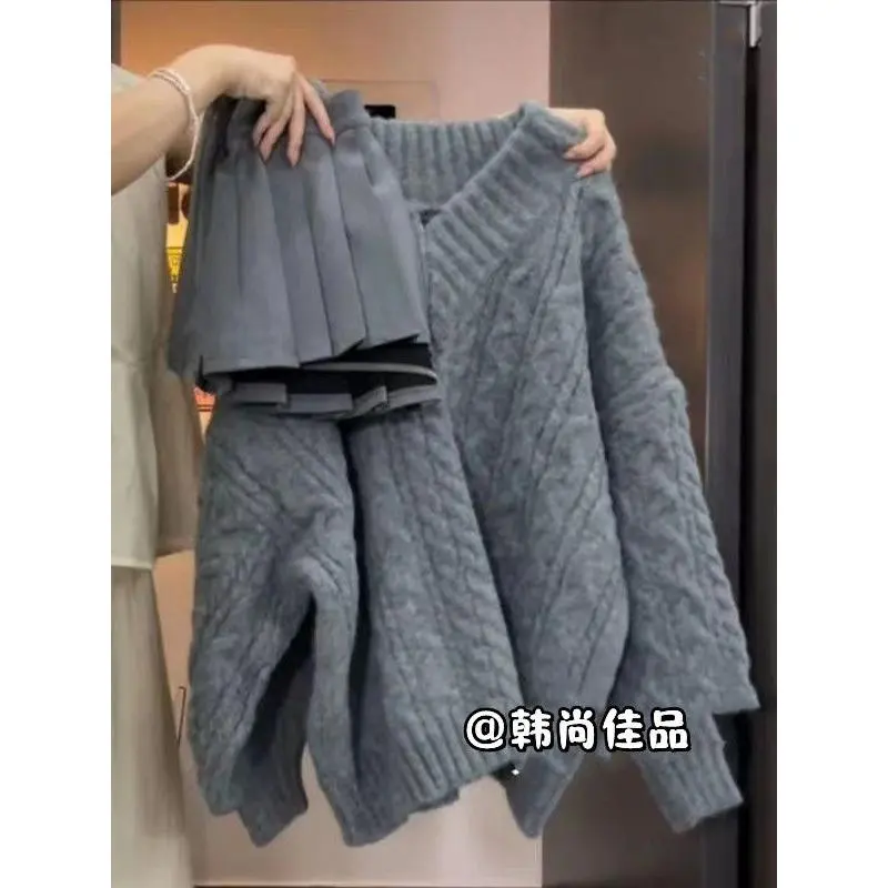 Bộ Đồ Hai Mảnh Cho Nữ, Phong Cách Mùa Đông Nhẹ Nhàng, Áo Len Tuyệt Vời Và Chân Váy Xếp Ly, Hàng Mới Về 2024, Cỡ Nhỏ Phong Cách Người Nổi Tiếng Trên Internet