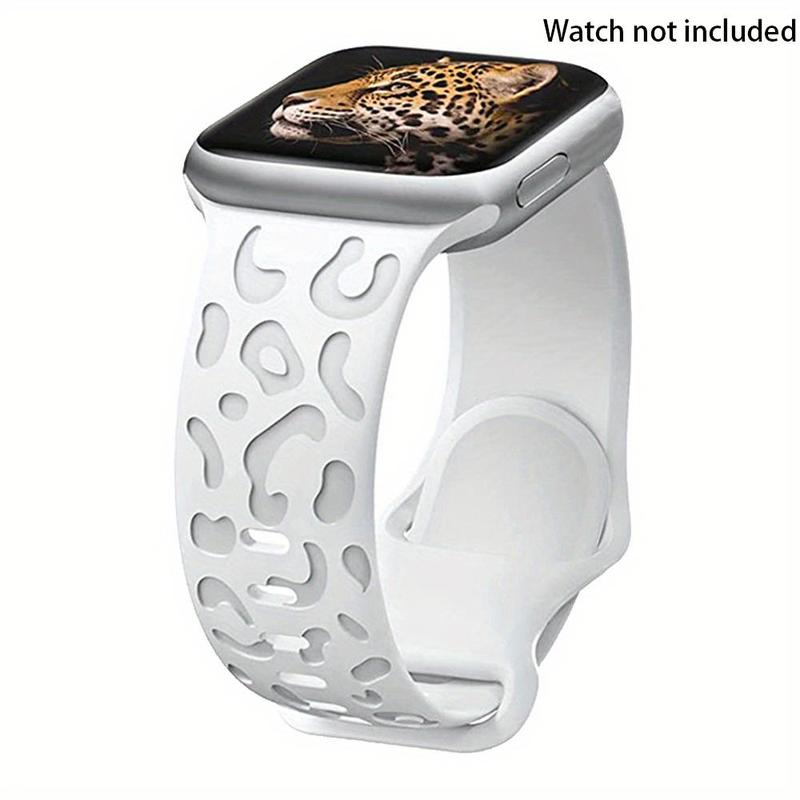 Leopard-Pattern Watch Band for Apple Watch, Waterproof Cheetah Sports Silicone Wristband, Trendy Matching Watchband for iWatch Series for Fitness Watches, Smart Watch Straps, Smartwatch Strap, Black 7