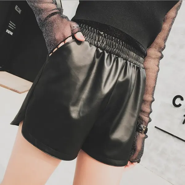 Quần Short Da, Hàng Mới Về Mùa Thu Và Mùa Đông, Cạp Cao Cho Nữ, Phong Cách Hàn Quốc, Bó Sát, Ngoại Cỡ, Dáng Rộng Vừa Vặn, Quần Bốt, Làm Bằng Da PU, Có Thể Mặc Ngoài Trời, Quần Ống Rộng Thường Ngày