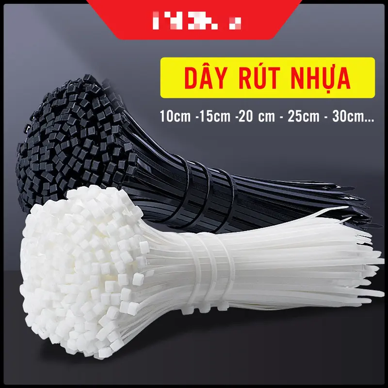 Gói 100 Dây Rút Nhựa Lạt Khóa Siêu Chắc, Cỡ 10cm-30cm, Màu Trắng/Đen 0