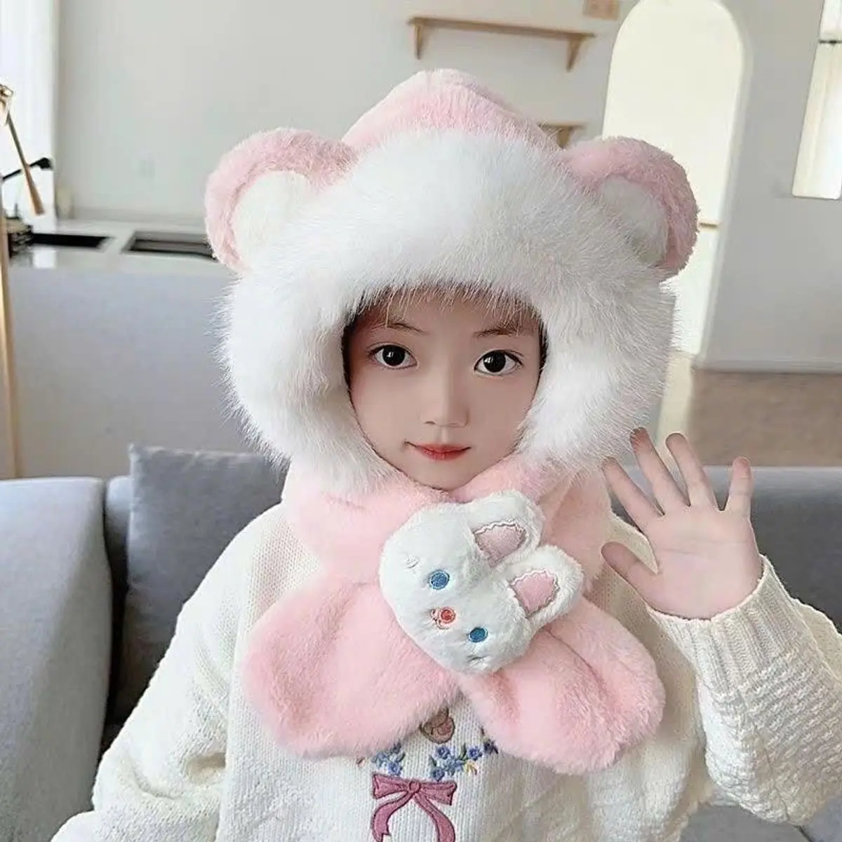 Mũ mùa đông cho bé từ 4-12 tuổi kèm khăn quàng cổ nhiều hình xᶖnh xắn